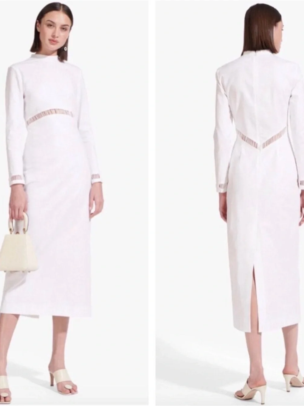 STAUD Ivory Long-Sleeve Midi Dress with Cutout Detailing - Picture 2 of 11